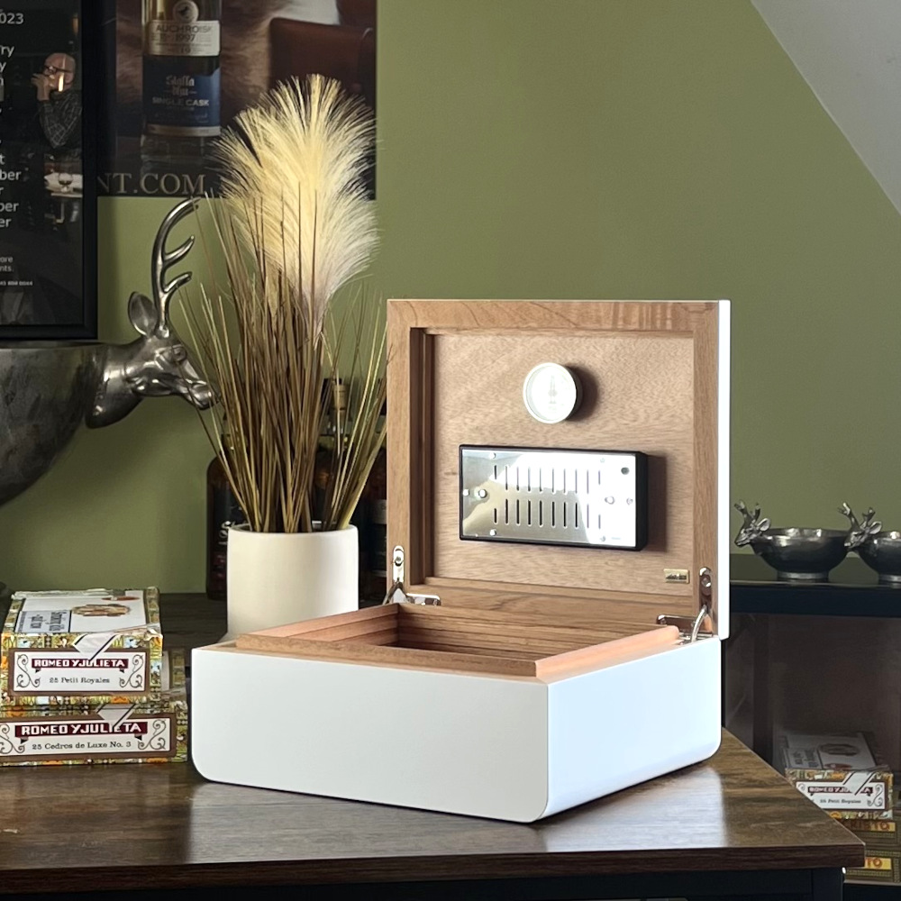 SLIGHT SECONDS Adorini Carrara Deluxe White Cigar Humidor - Medium - 75 Capacity (AD050)